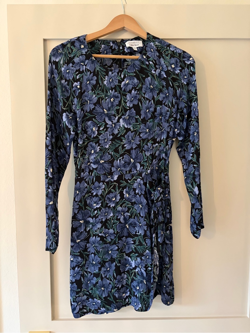 & Other Stories Navy and Blue Floral Long Sleeve Wrap Dress